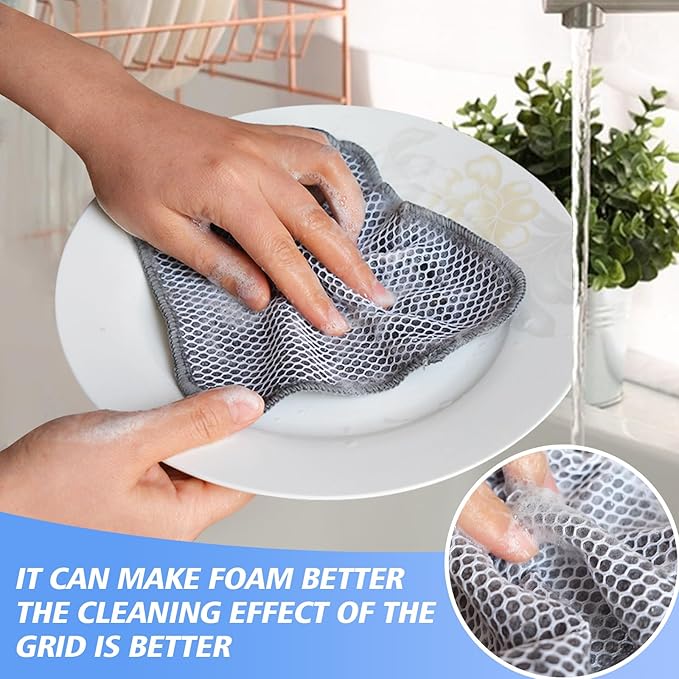 KinHwa Kitchen Washcloths for Dishes Absorbent Microfiber Dish Cloths Quick Dry Dish Rags with Poly Scour Scrub Side Ideal for Kitchen Cleaning and Housekeeping (Gray, 12inchx12inch 9 Pack)