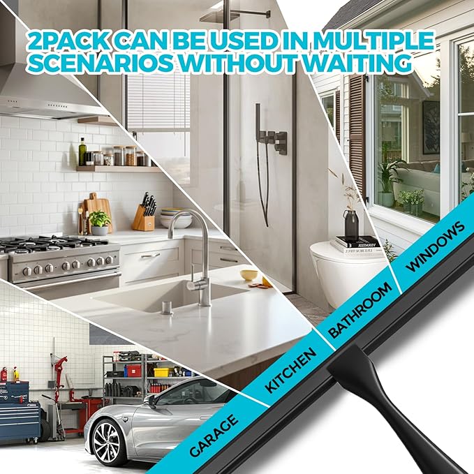 ALFLOD 2PACK All-Purpose Shower Squeegee for Shower Doors, Tile Shower Walls, Bathroom, Window, Glass and Car Windshield