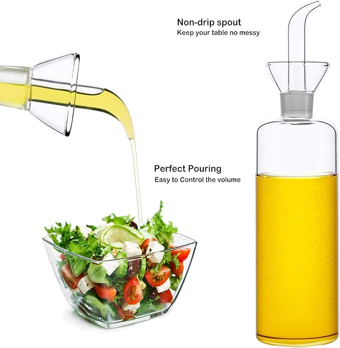 HAIZEEN 17oz/500ml Clear Glass Olive Oil Dispenser Bottle - Oil and Vinegar Cruet with Non Drip Pourers and NO Funnel Needed - Olive Oil Carafe Decanter for Kitchen and BBQ