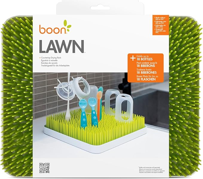 Boon Lawn Countertop Baby Bottle Drying Rack with Antimicrobial Tray - Spring Green - Bottle Rack and Organizer - Baby Feeding Essentials