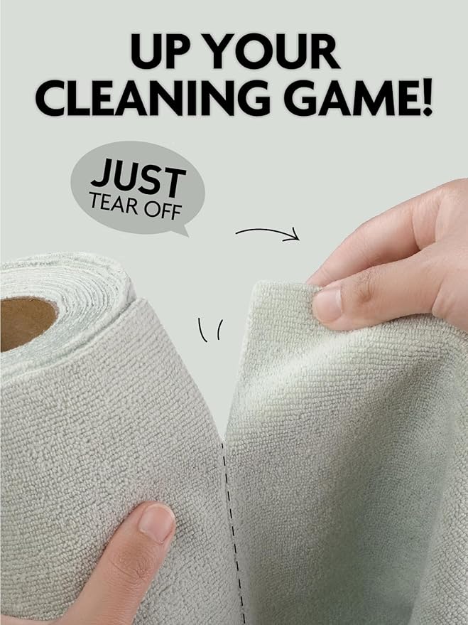 Fantasticlean Tear Away Dish Cloth - 40 Sheets - 10'' by 10'', Reusable Washable Kitchen Towel Rolls, Super Absorbent and Thick Microfiber Cleaning Cloths (2 Rolls of Beige and MossGreen)