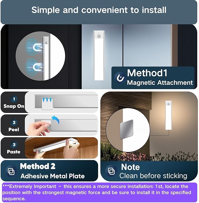 Motion Sensor Under Cabinet Lighting-Magnetic Rechargeable Closet Lights for Kitchen,Stairs,Wardrobe | 3-Color Dimmable LED Under Counter Lighting | Pro Battery Upgrade (1, 16 inch)
