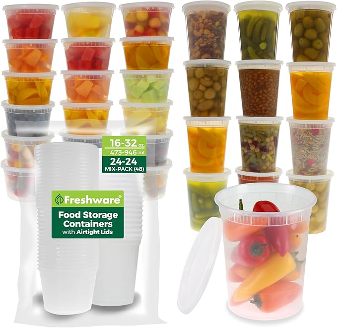 48 Pack of 16 and 32 oz, 24 sets each size Food Storage Containers with Lids