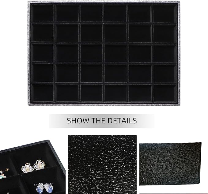 Wudygirl Velevt Stackable 30 Grid Jewelry Tray Display Rings Bracelet Earring Necklace Jewelry Tray Showcase Display Organizer (30 Grid)