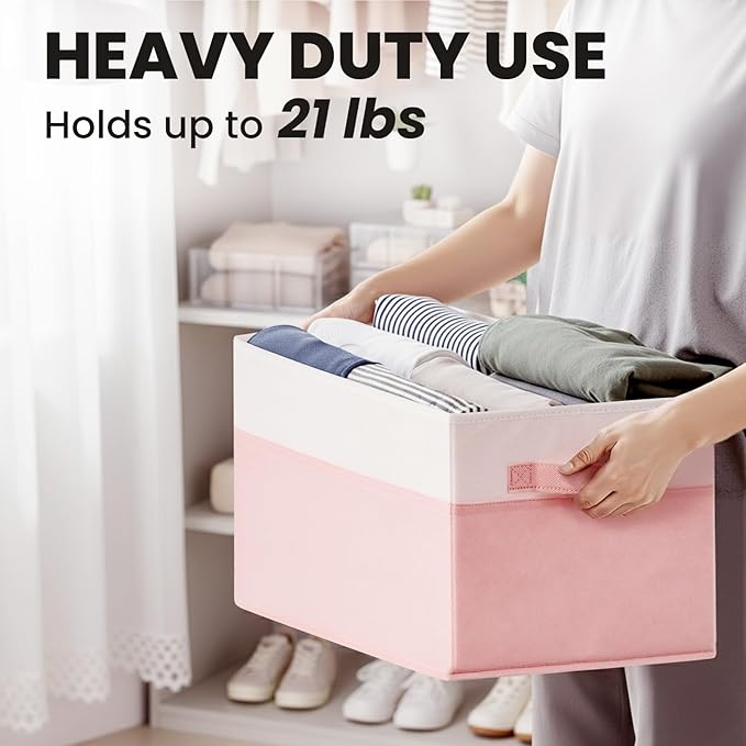 Large Closet Organizer Bins with Lids 8 Pack - Pink Storage Baskets for Shelves Nursery Bedroom Dorm RV