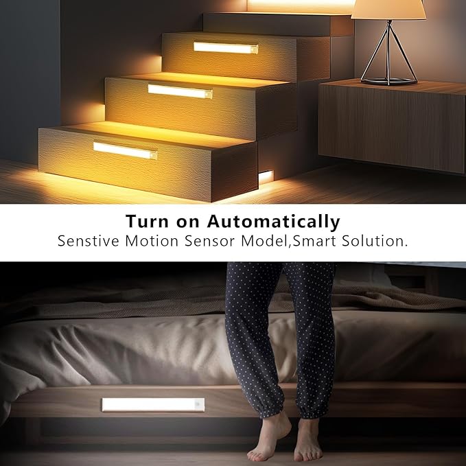 Under Cabinet Lighting Wireless, Under Cabinet Lights, 4 Pack Rechargeable Motion Sensor Light Indoor, 3 Color Temps, 5 Levels Dimmable Magnetic Closet Lights, Under Counter Lights for Kitchen, Stairs