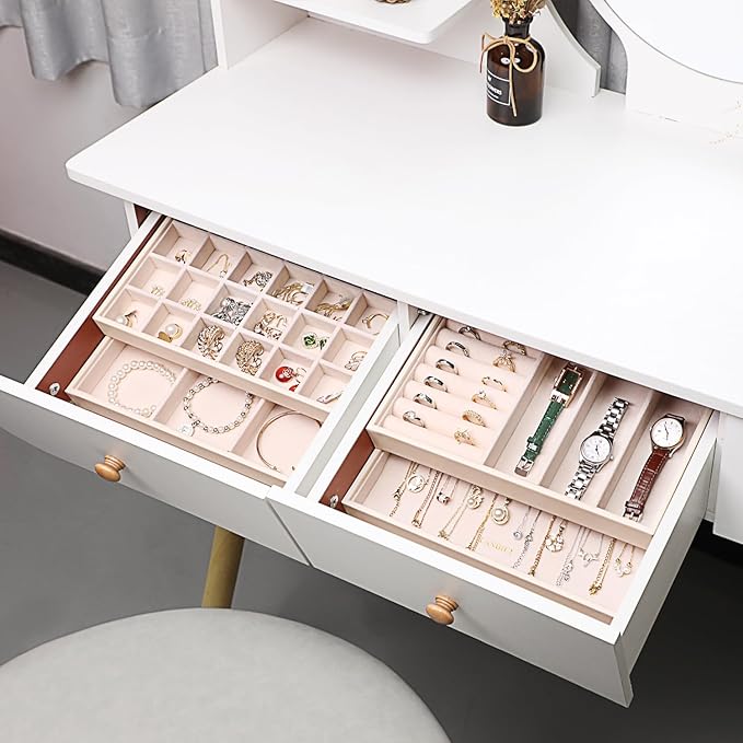 Stackable Jewelry Organizer Trays 4 Set, Apricot