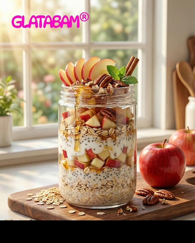 18 OZ 8Pack, Overnight Oats Jars with Lids, Glass Meal Prep Containers, Airtight Mason Jars for Breakfast, Yogurt Parfait, Salad & Smoothies