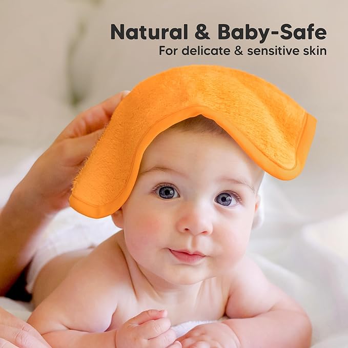 6-Pack Baby Washcloths – Soft Absorbent Viscose from Bamboo Washcloths for Face, Body, Baby Towels for Newborn, Kids, Toddlers, Infant, Gentle on Sensitive Skin, 10x10 Reusable Face Towels (Carrot)