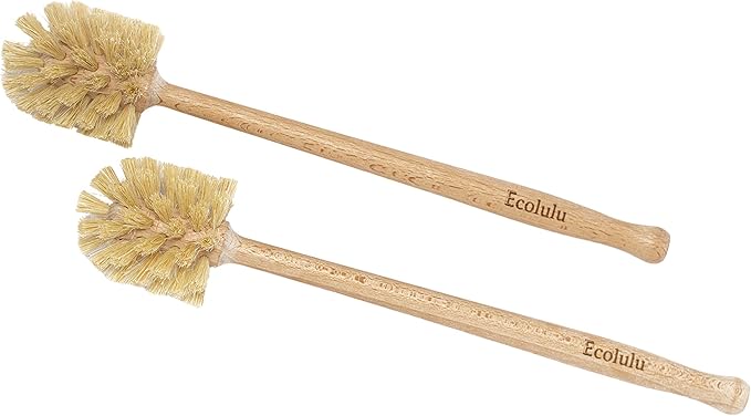ECOLULU Eco Friendly Toilet Brush, 2 Pack Wood Toilet Brush Made of Beechwood, Strong Hemp Bristles with 360° Cleaning Power, Biodegradable Zero Waste Eco Friendly Products