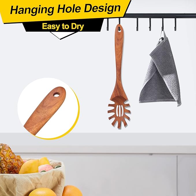 Wooden Pasta Spoon with Teeth Spaghetti Fork Tongs 12.5 Inch Pasta Forks Serving Utensils Acacia Wood Spaghetti Server Spoons Ladle Pastas Spatula Kitchen Tool Spaghettis Scoop Strainer Noodle Spoon