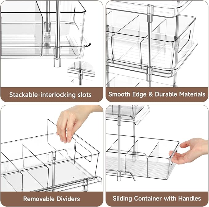 2Set 3 Tier Clear Bathroom Organizer with Dividers