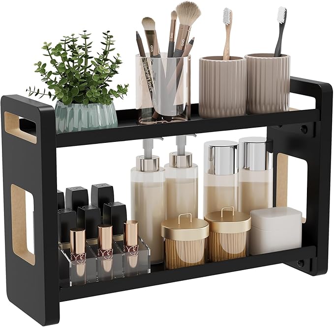 Bathroom Counter Organizer, Bathroom Counter Shelf, Black 2 Tier