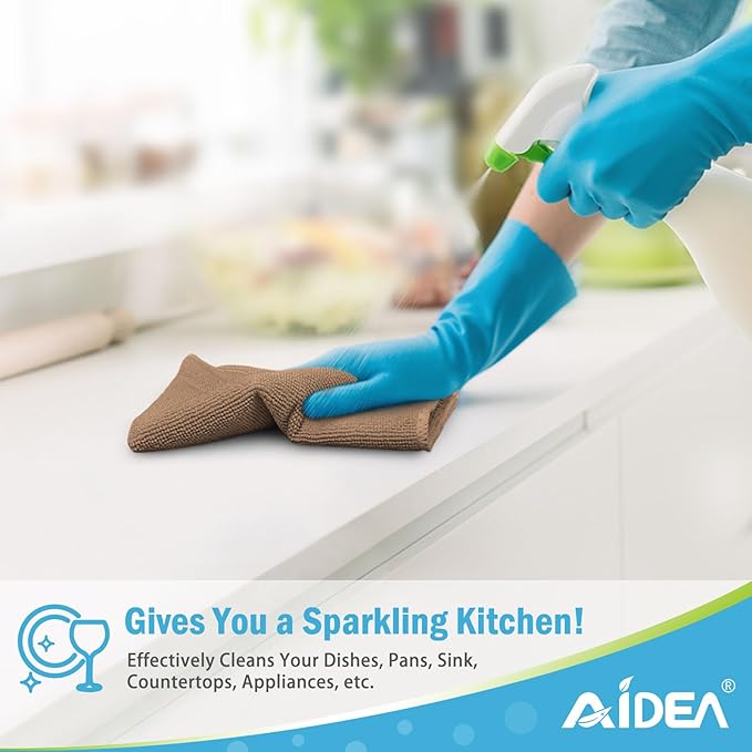 AIDEA Microfiber Cleaning Cloth-12PK, Soft Microfiber Towels for Cars, Absorbent Cleaning Rags, Lint-Free Streak-Free Wash Cloths for House, Kitchen, Window(12in.x12in), Brown