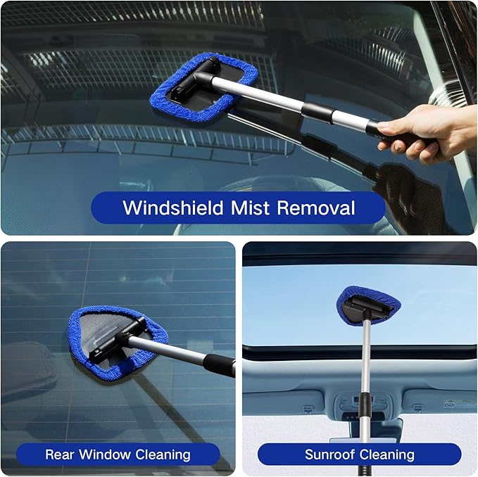 Qydipclin 7pc Windshield Cleaning Kit - 4 Microfiber Pads, Extendable Handle