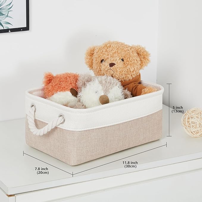 Bidtakay Small Baskets Fabric Storage [6 Pack] Beige Storage Bins 11.8 X 7.8 X 5