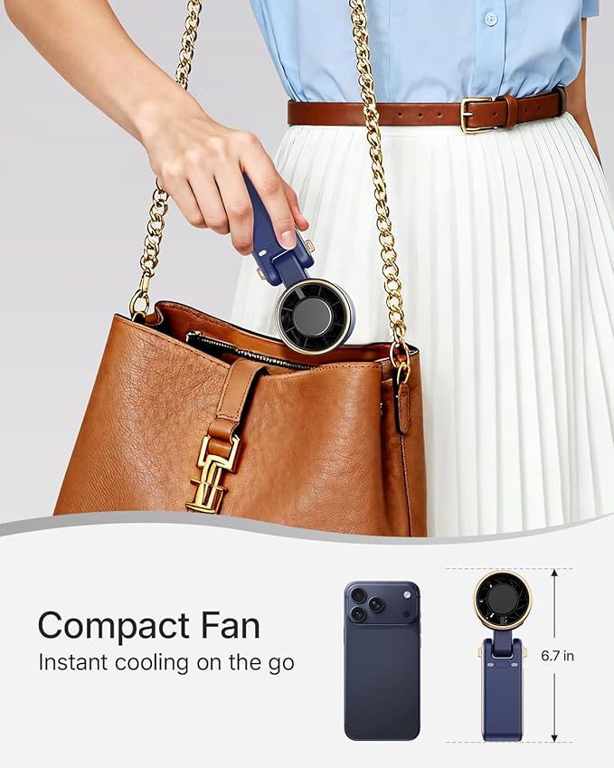 Portable Handheld Turbo Fan - 5 Gear High Speed 4000mAh Rechargeable Mini Personal Hand Fan Blow Cold Air, Battery Operated Travel Essentials, Beach Vacation, Gifts for Women, Men (Navy Blue)