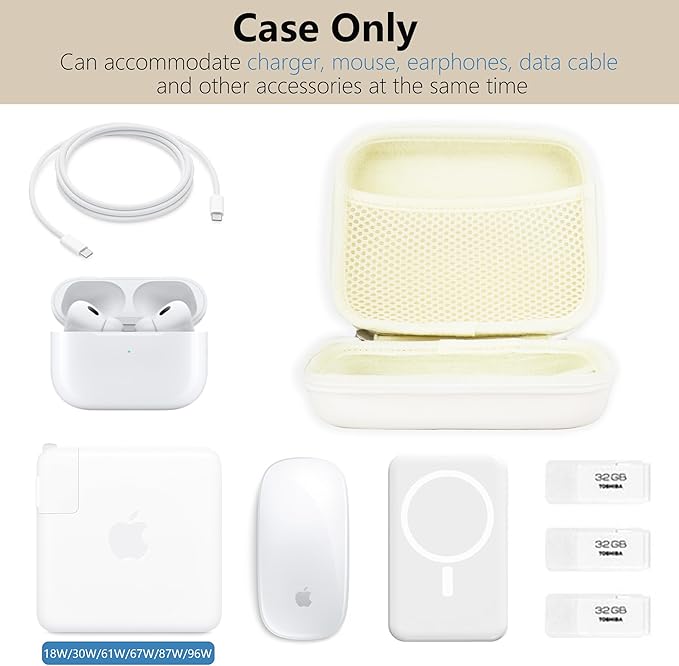 Charger Case for Macbook, Portable Tech Electronic Organizer Bag,Travel Storage Pouch for Laptop Accessories, MacBook Power Adapter, Charging Cords, USB Drives, Power Bank (White, L)
