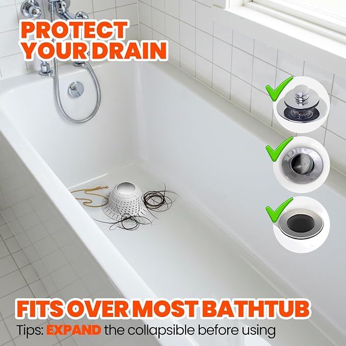 Shower Drain Hair Catcher - Bathtub Drain Cover Foldable Silicone，Shower Drain Protector for Pop-Up and Regular Drains of Shower,Tub, Bathroom, Sink