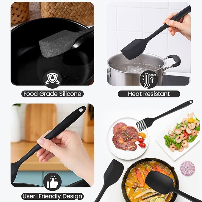 HANSGO Silicone Spatula Set, 6 PCS Food Grade Kitchen Utensils with Silicone Brush, 480°F Heat Resistant Non Stick Rubber Spatula for Scraping, Cake Baking, Cooking, Mixing, Dishwasher Safe