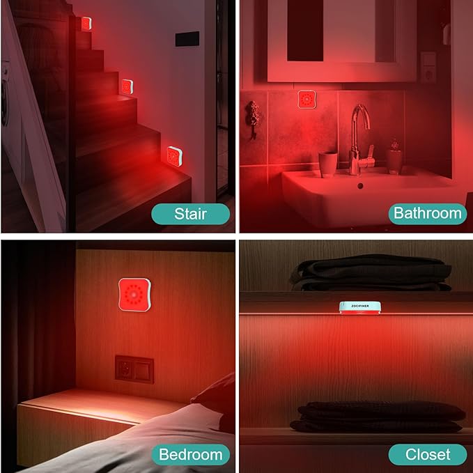 Red Light Motion Sensor Night Lights Rechargeable Battery Red Lights Stick On Magnetic Red Light 670nm RedLight Night Lights for Sleep, Bathroom, Bedroom, Stair, Hallway, Kids, 4 Pack