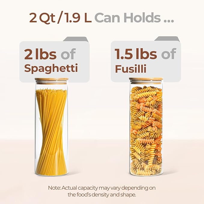 ComSaf Glass Spaghetti Pasta Storage Container with Lids 2 Qt Set of 3
