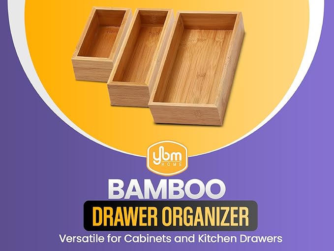 YBM HOME Pack of 12 & Kitchen Bamboo Drawer Organizer Box 14" Lx10 Wx2 H #319