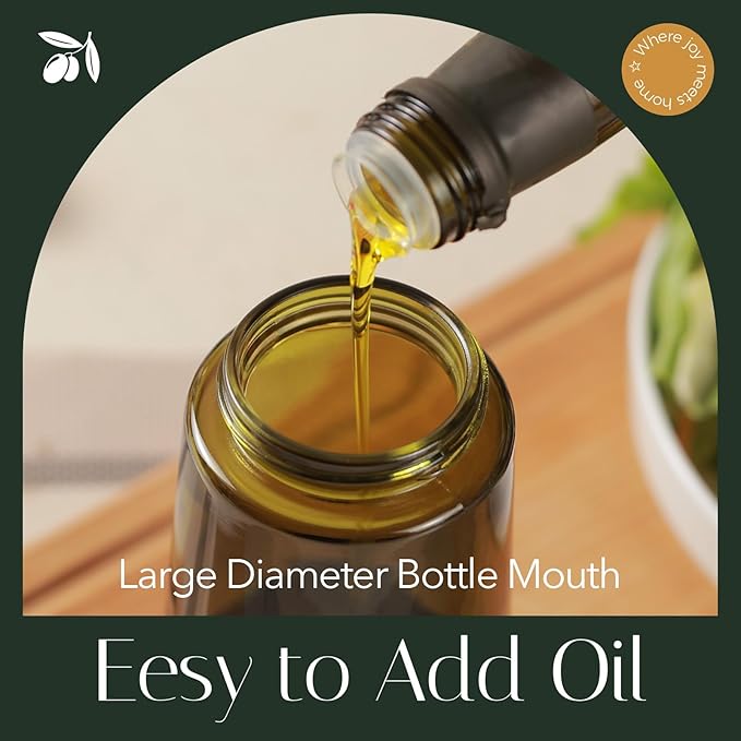 YARRAMATE 16oz/470ml Light-Blocking Dark Oil Sprayer for Cooking, 2 in 1 Olive Oil Dispenser Bottle for Kitchen, Premium Dark Green Glass Oil Bottle, Food-Grade Oil Mister for Air Fryer, BBQ (White)