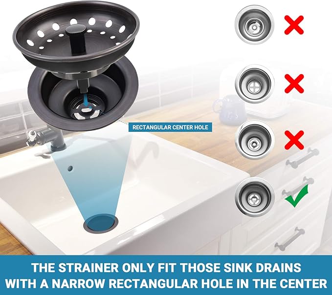 KONE Kitchen Sink Stopper and Strainer 2 Pack Oil Rubbed Bronze Sink Basket Strainer Replacement for Standard 3-1/2 inch Drain