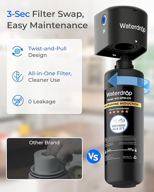 Waterdrop 10UB-CM Under Sink Water Filter System for 99% Chloramine Reduce, Ideal for California, Florida and Washington, NSF/ANSI 42 Certified