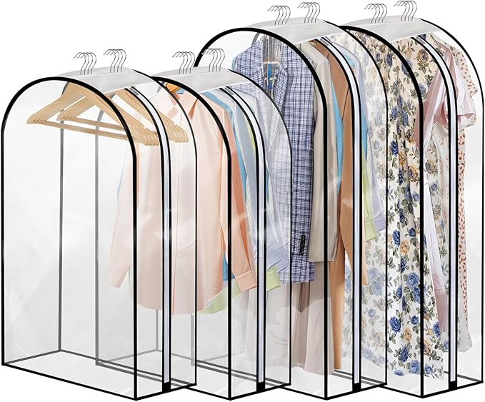 Dntorx 4 Pack Full Clear Garment Bags with Side Zipper, 40&60" Clothes Covers with 10" Gusset