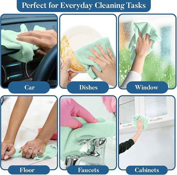 DAN RIVER Microfiber Cleaning Cloth Roll - 30 Pack, 12x12 Inch Reusable Tear Away Lint-Free Cloths for Kitchen, Car and Home -Streak-Free Towels for Dusting, Glass, Electronics & Dish Cleaning (Green)
