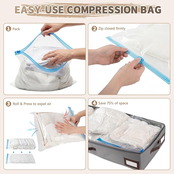 OIAHOMY 2 Pack Under Bed Storage with 4 Compression Bags, Underbed Organizers for Bedroom & Closet, Fits Beds Higher than 5.9"
