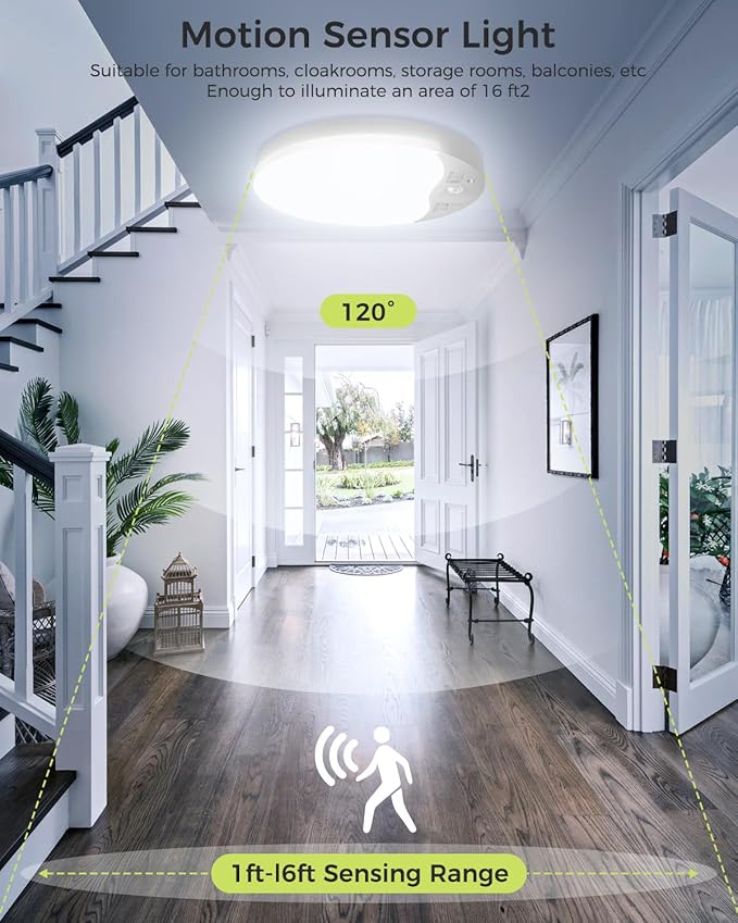 2Pack Rechargeable Motion Sensor Ceiling Light with Remote, Magnetic Wireless Ceiling Light Battery Powered, 3000K/4000K/6500K, Dimmable, Timer, Motion Activated, for Closet Shower Hallway Pantry