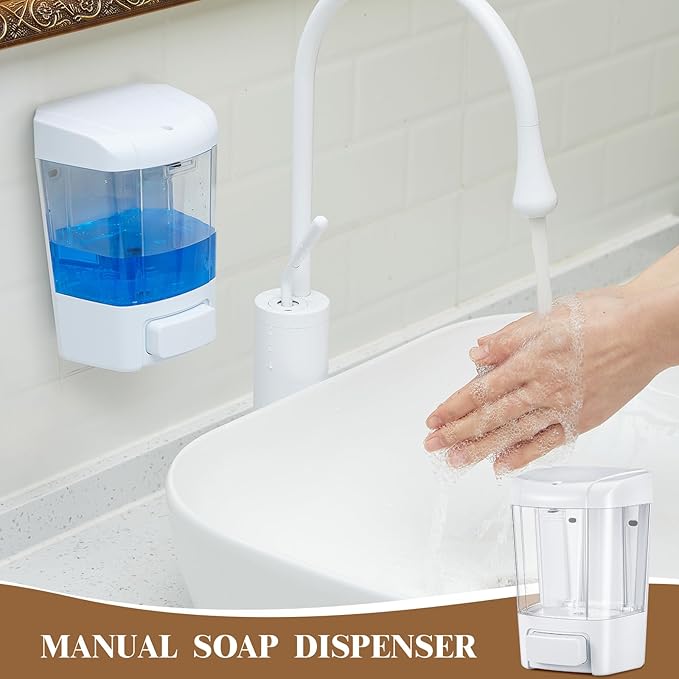 Hushee 6 Pcs Plastic Wall Mounted Soap Dispenser Commercial Manual Soap Dispenser Containers for Kitchen Shower Hotel(White,27 oz 800 ml)