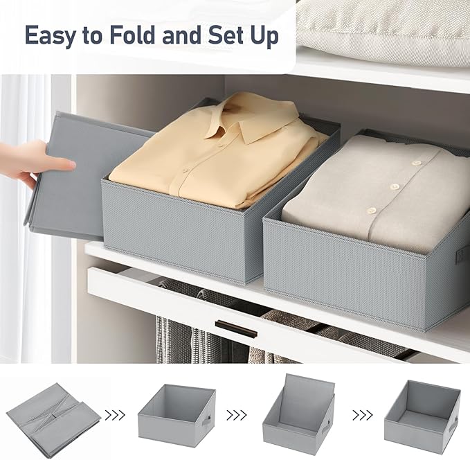 DIMJ Closet Storage Bins 10 Pack - Fabric Storage Baskets for Shelves, Collapsible Clothes Organizer with Handles