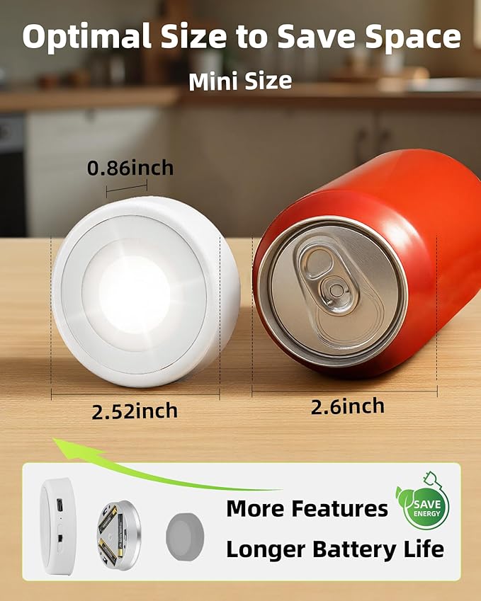 EZVALO LED Puck Lights, 50Lumens, Touch Light, 2.5'' Mini Tap Light, Rechargeable Stick On Tap Lamp, 3 Color Temps, Under Cabinet Lights Wireless, Ideal for Kitchen,Closet,Pantry,Camper(4 Pack)