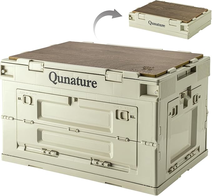 Collapsible Storage Bins with Lockable Doors & Removable Cutting Board, 60L Foldable Stackable Heavy-Duty Box for Camping, Picnic, Closet, Garage