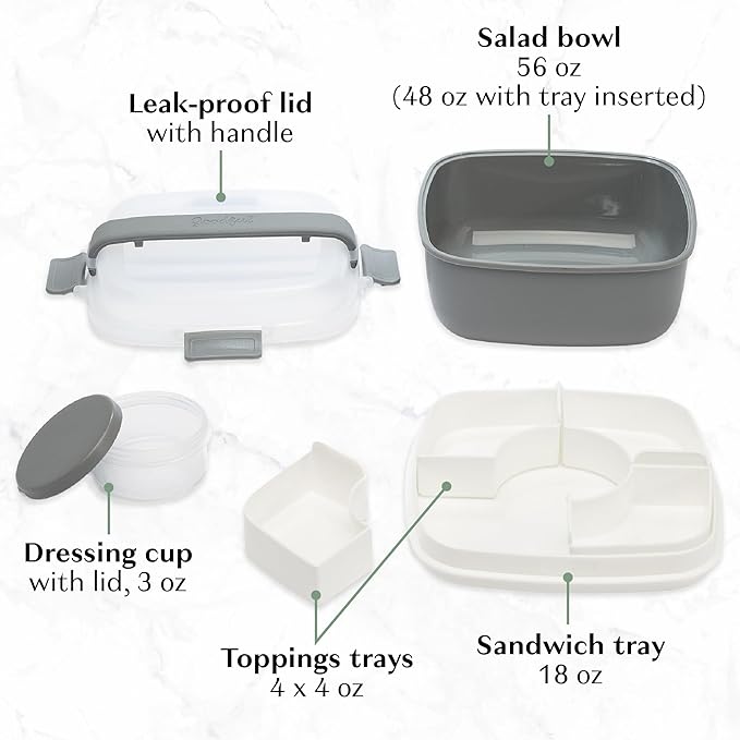 Goodful Stackable Lunch Box Container, Bento Style Food Storage with Removeable Compartments for Sandwich, Snacks, Toppings & Dressing