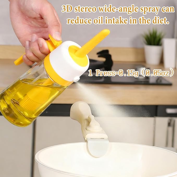 Olive Oil Dispenser Bottle for Kitchen,Olive Oil Sprayer Bottle for Cooking,2 in 1,Comes with A Silicone Brush,470ML