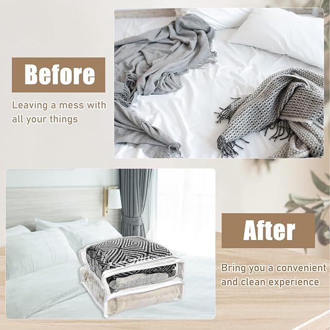 30Pcs Clear Vinyl Zippered Storage Bags - Blanket & Sweater Organizer, 10.5 x 10.5 x 2.5 Inch