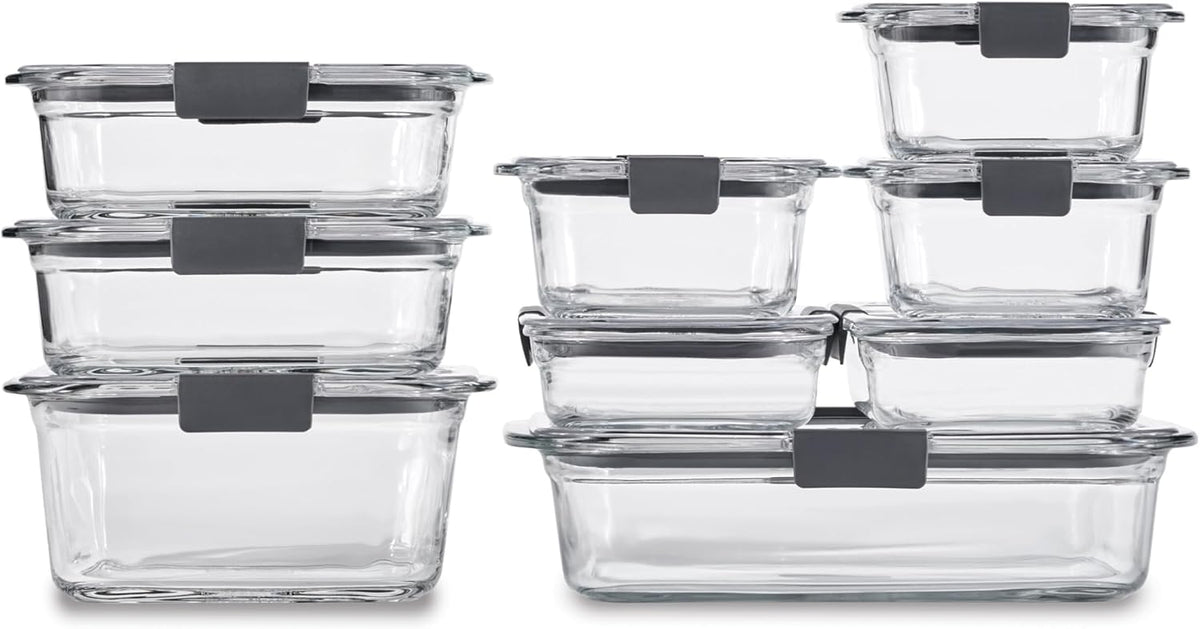 Brilliance Glass Food Storage Containers, Assorted Sizes, Set of 9, BPA-Free, Leak-Proof, Clear