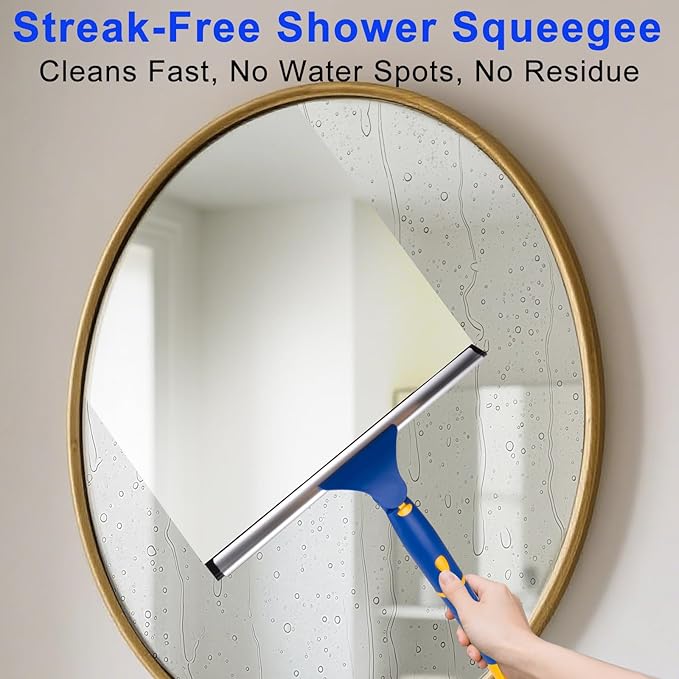 ITTAHO Swivel Shower Squeegee for Glass Doors, All-Purpose Anti-Slip Window Squeegee with 2 Blades, Window Cleaner Tool Bathroom Squeegee for Shower Doors, Tile Shower Walls，Mirrors,Car Windshields