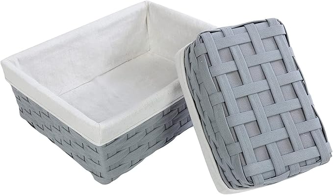 Wicker Nesting Baskets with Cloth Lining, 5-Pack Gray Rectangular Set