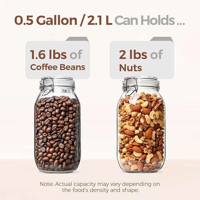 ComSaf 71oz Glass Canisters with Airtight Clamp Lids (Set of 3), 2.1L Large Fermentation & Pantry Jars for Bulk Food Storage, Ideal for Flour, Sugar