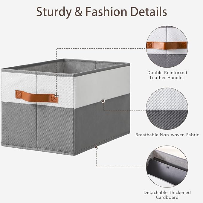 6 Pack Large Storage Bins with Handle,Collapsible Storage Basket for Shelves,Fabric Closet Organizer for Organizing Clothes Blanket,Decorative Dorm Organizers and Storage