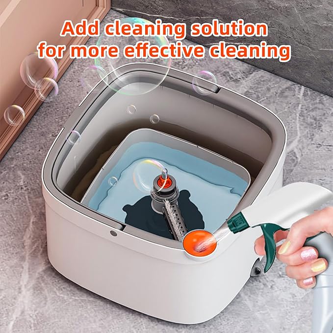 KZKR Spin Mop and Bucket Set with Self Separation Dirty and Clean Water System, Self Wringing 360° Rotating Square Mop Head for Home Floors Cleaning (1.0 Mop and Bucket Set (8 Pads))