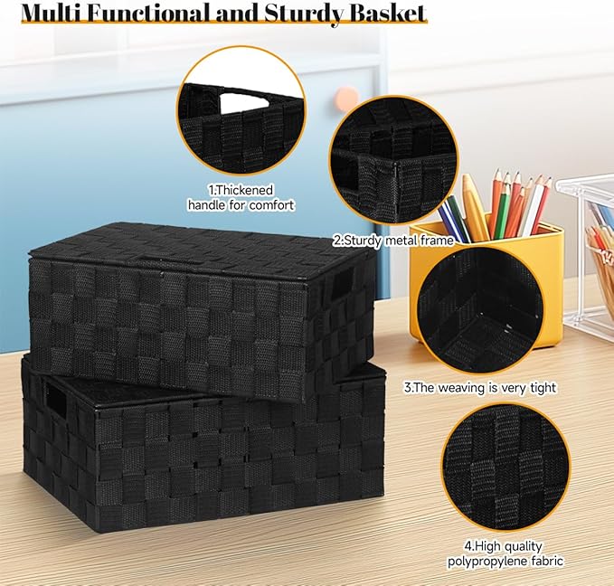 Woven Polypropylene Basket Set of 5, Woven Storage Basket, Woven Strap Baskets