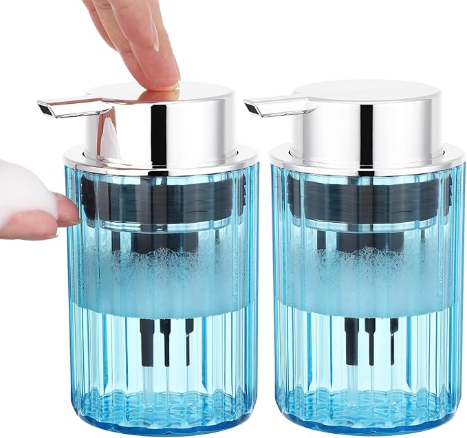 Segbeauty 10oz Plastic Blue Refillable Foaming Hand Soap Dispenser 2pcs, 300ml Empty Foam Bottle Container, Face Wash Foam Pump Bottle for Kitchen, Shaving Foaming Bathroom Countertop Soap Dispensers