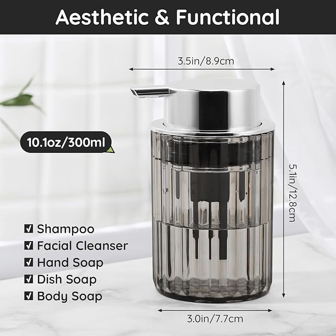 Segbeauty Foaming Soap Dispenser, 2 Pack 10.1oz Foaming Hand Soap Dispenser for Bathroom Kitchen, 300ml Refillable Plastic Pump Bottle Foaming Lotion Dispenser Set for Liquid Soap Shampoo Body Soap